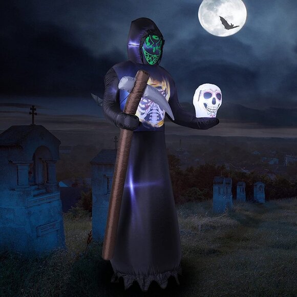 9FT Halloween Inflatables Decoration Grim Reaper with LED Lights - Picture 4 of 6